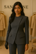 Dark grey suit cross Button for women