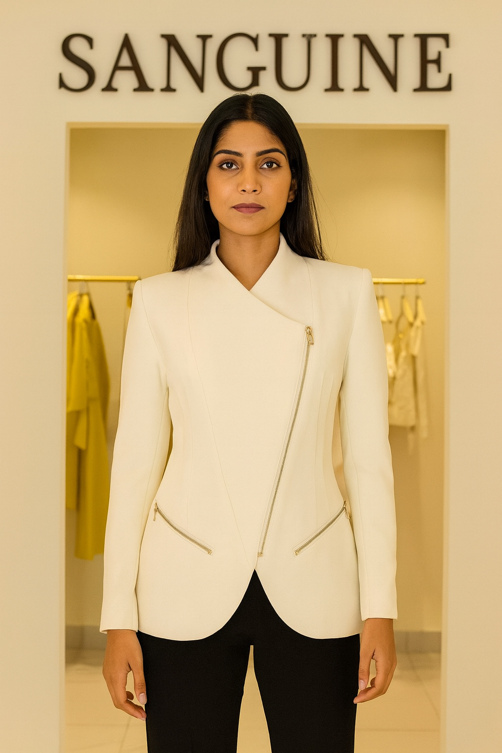 White Designer Blazer with zip for women