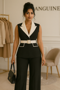 Black sleeveless Designer suit for women