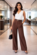 Premium Brown Wide Leg Formal Trousers for women