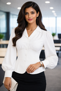 Premium Giza Cotton White Puff Sleeve Peplum Shirt